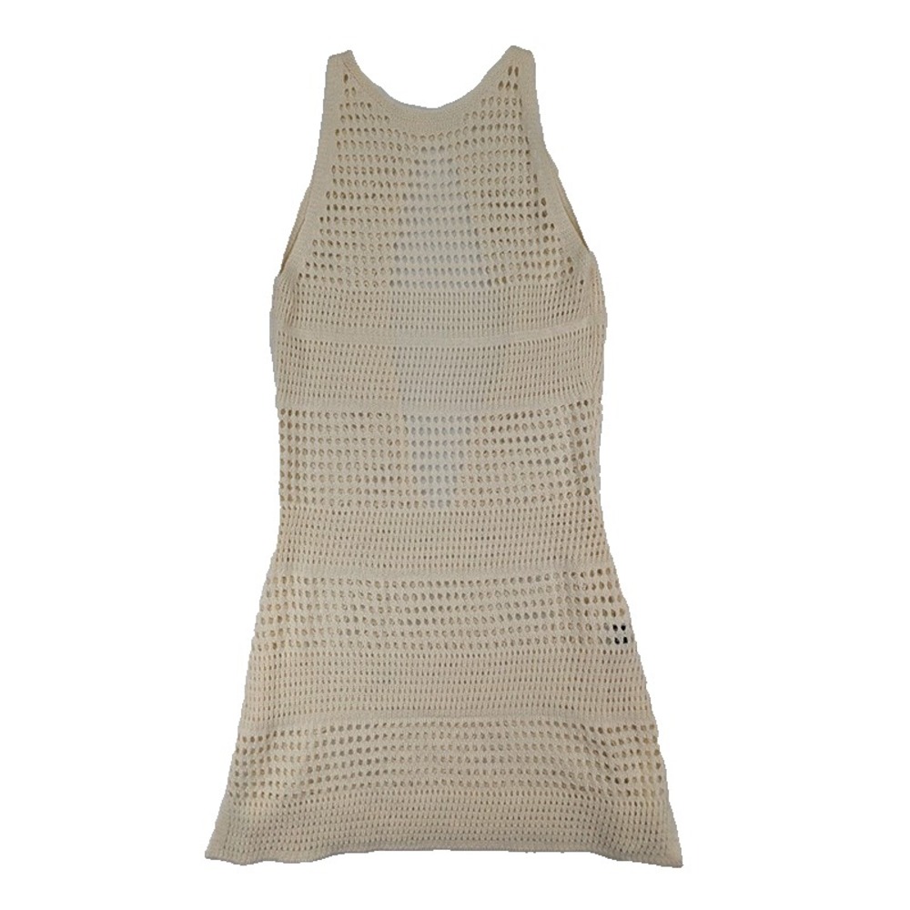 Tank Mini Dress Cover Up Womens L Cream Crochet 70s Boho Resort Coastal Festival